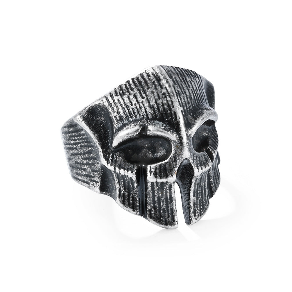 Planderful Spartan Skull Ring Titanium Steel For Men Bold Retro Warrior Jewelry Edition