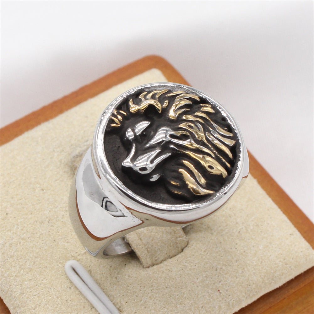 Planderful Everyday Genie Retro Lion Men's Titanium Steel Ring – Personalized European and American Style