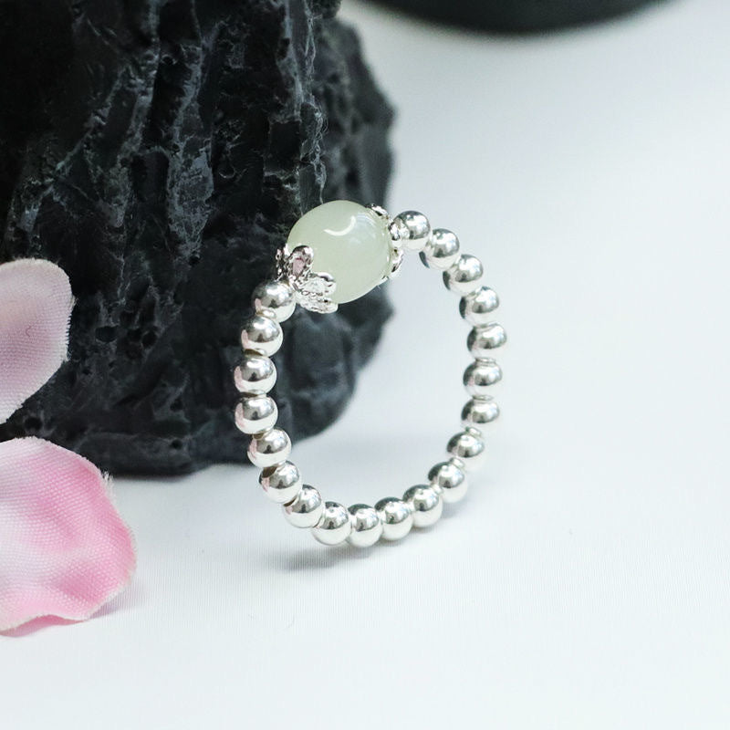 925 Sterling Silver White Hetian Jade Ring