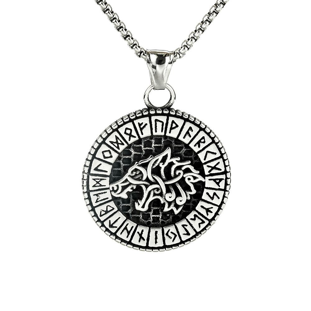 Vintage Nordic Men's Stainless Steel Viking Wolf Head Pendant