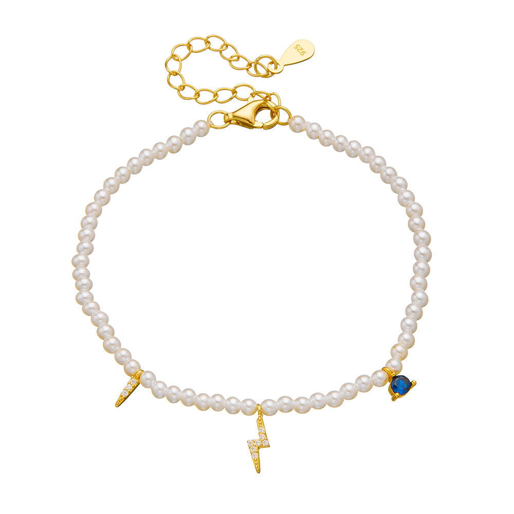 S925 Sterling Silver Pearl Bracelet French Retro Elegant