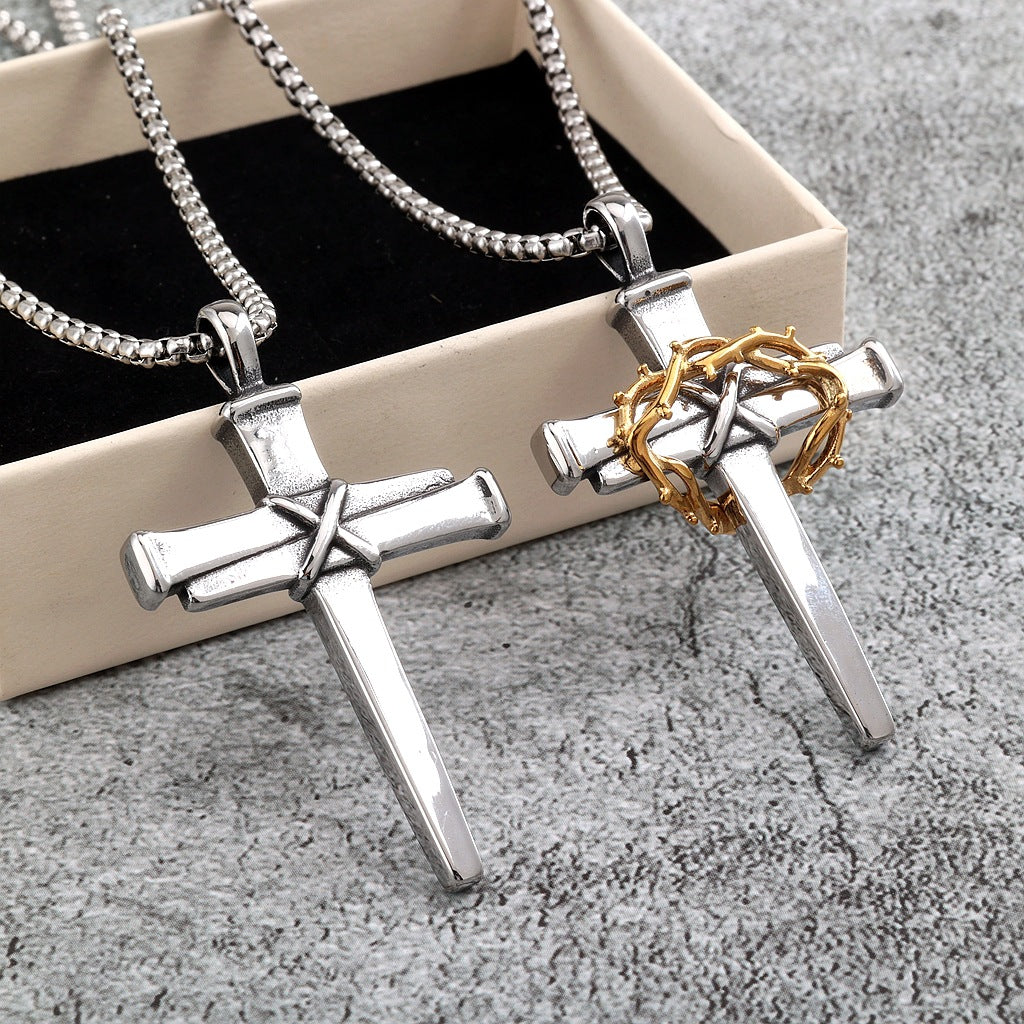 Punk Cross Stainless Steel Men's Pendant Necklace