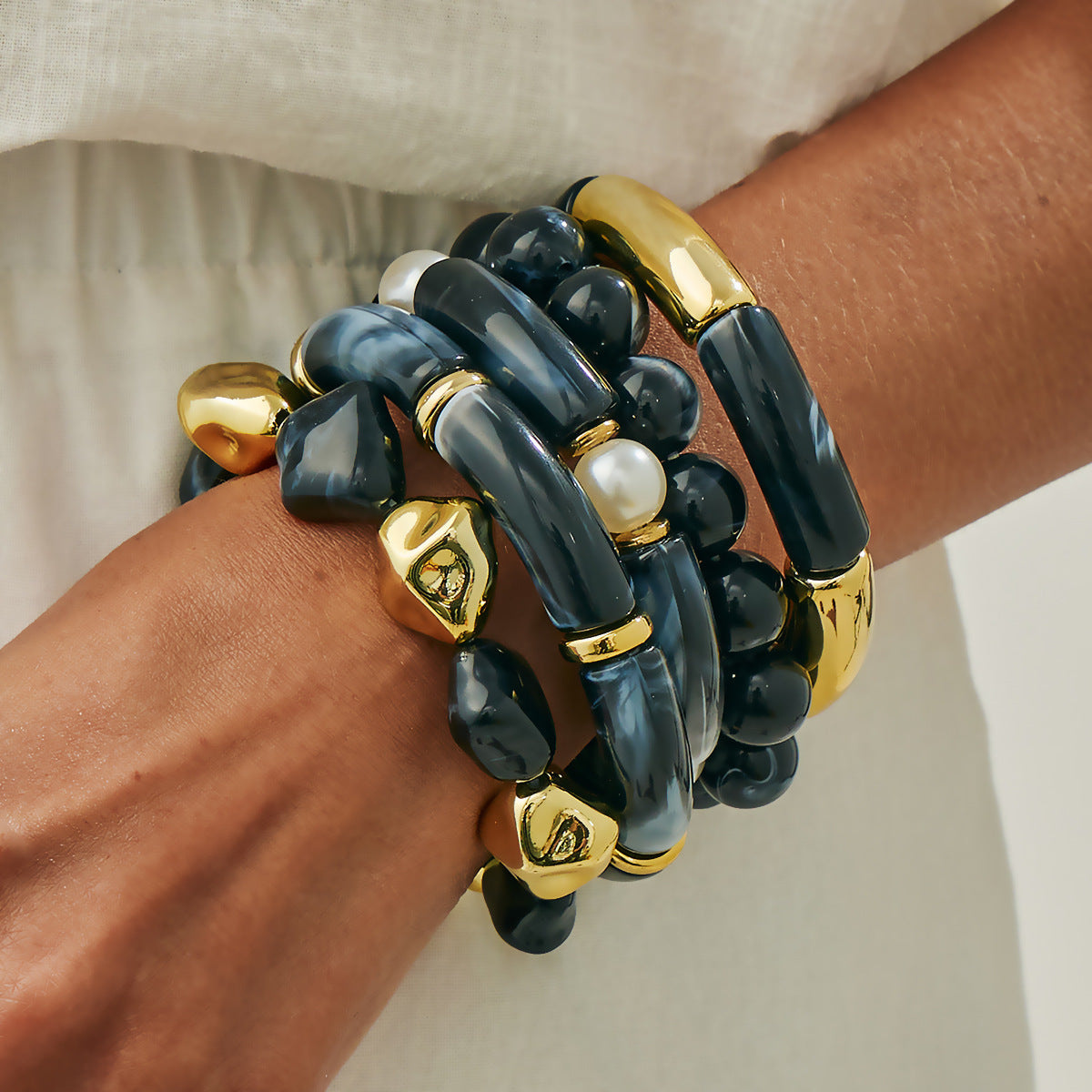 Planderful Black Pearl Bracelet Elastic Beaded For Readers