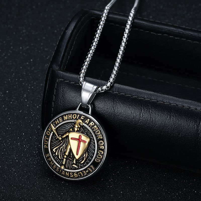 Planderful Everyday Genie Templar Pendant Necklace For Medieval Western Style Lovers Gold Plated Steel Epoxy Finish