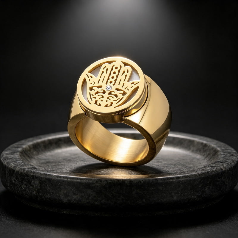 Fatima Hand Hollow Fritillary Bottom Wide Edition Ring Tree Of Life Roman Scale