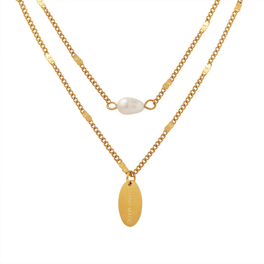 Elegant Multi-Layer Pearl Necklace with Gold Lock Bone Chain