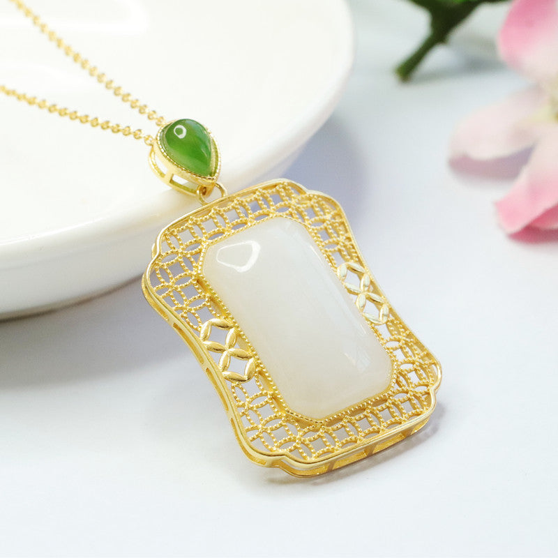 S925 Sterling Silver Hetian Jade Fortune Necklace