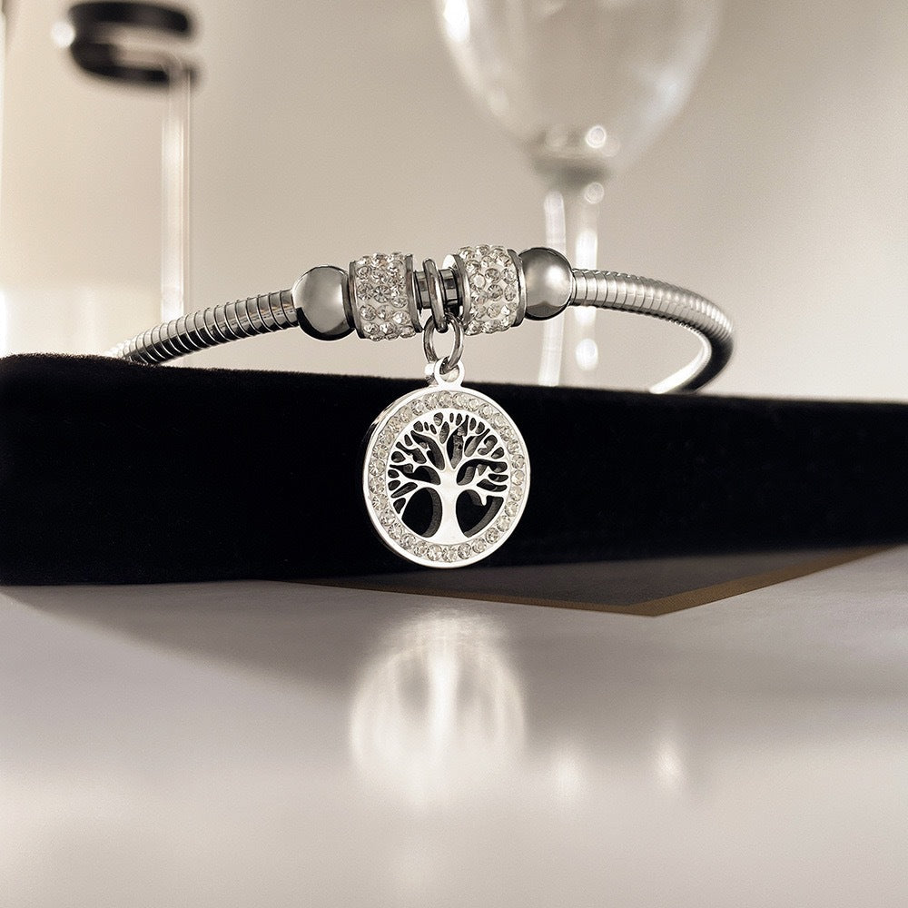Planderful Tree of Life Diamond Encrusted Stainless Steel Bracelet Magnetic Luxury Jewelry For Women