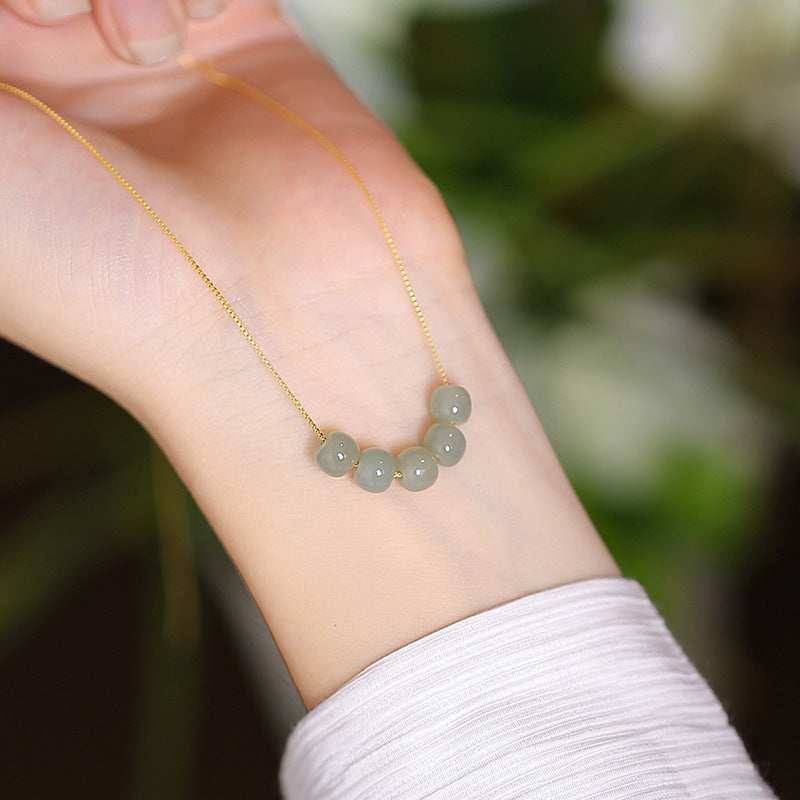 925 Sterling Silver Hetian Jade Cat Paw & Butterfly Necklace