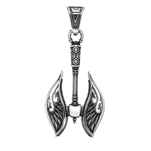 Retro Nordic Viking Double Axe Pendant in Titanium Steel for Men - Wholesale Jewelry