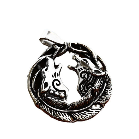 Odin's Wolf Double Head Pendant - Retro Titanium Steel Jewelry for Men