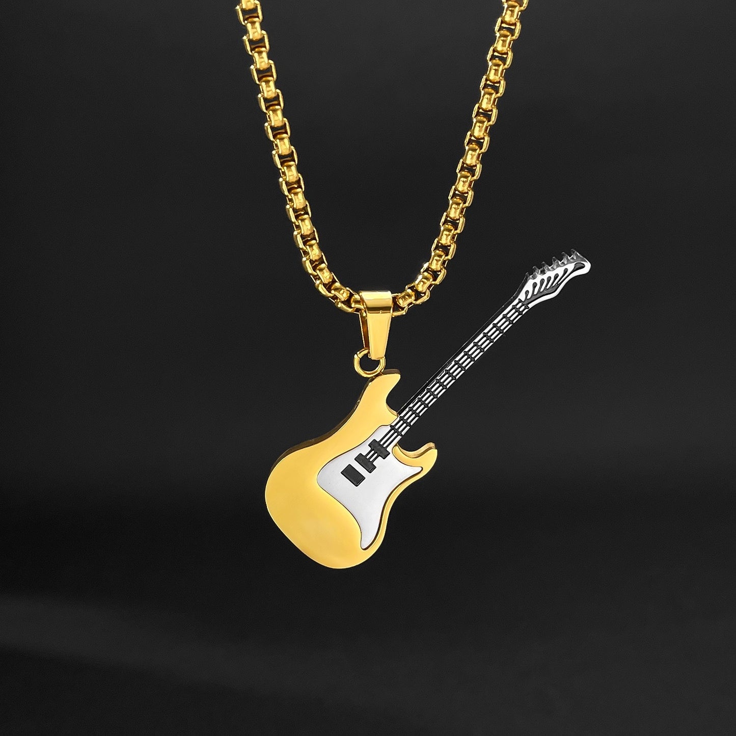 Planderful Stainless Steel Guitar Pendant Necklace Unisex Street Style Hip Hop Gift For Him And Her