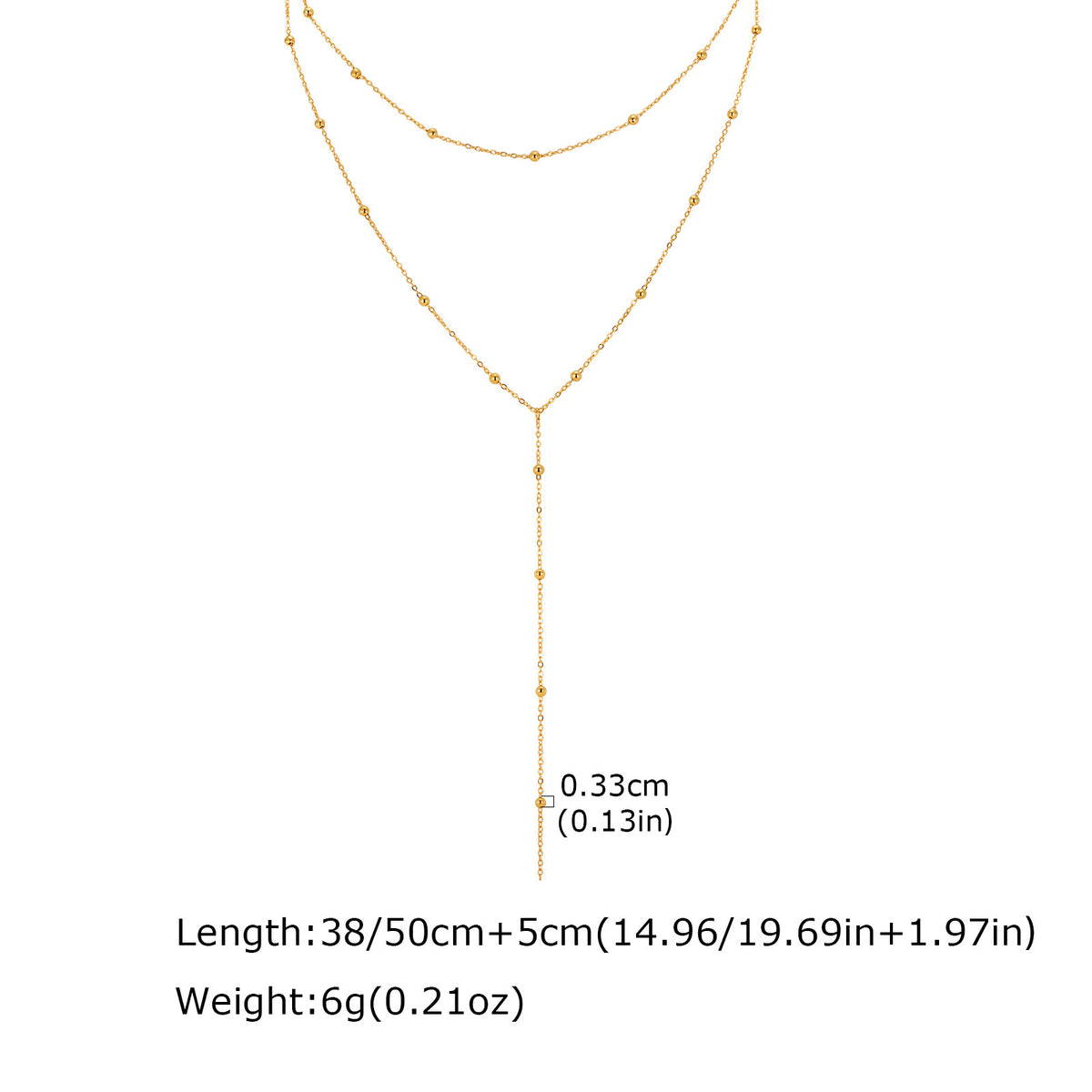 Bead Chain Tassel Double-Layer Stainless Steel Necklace Unisex