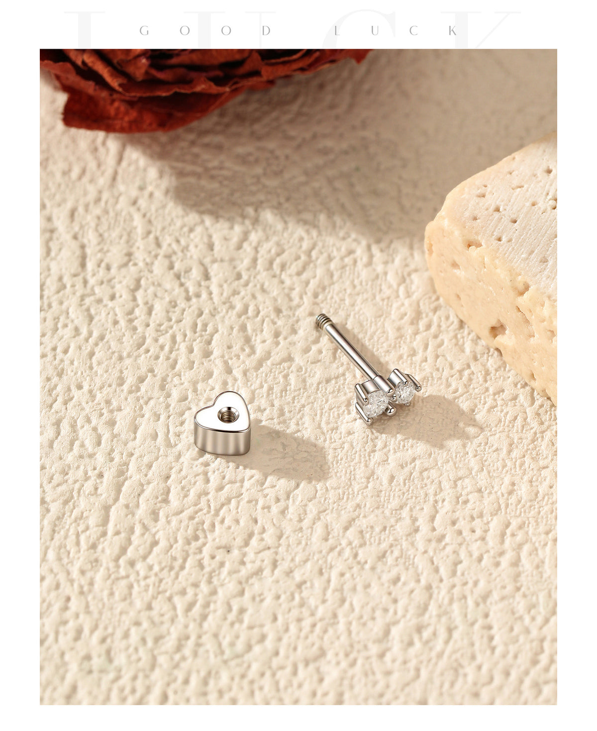925 Sterling Silver Heart Moissanite Threaded Stud