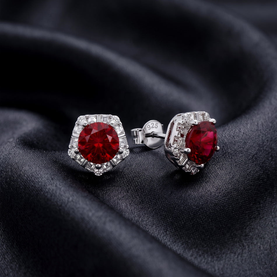 S925 Sterling Silver Lab-Grown Ruby Minimalist Stud Earrings