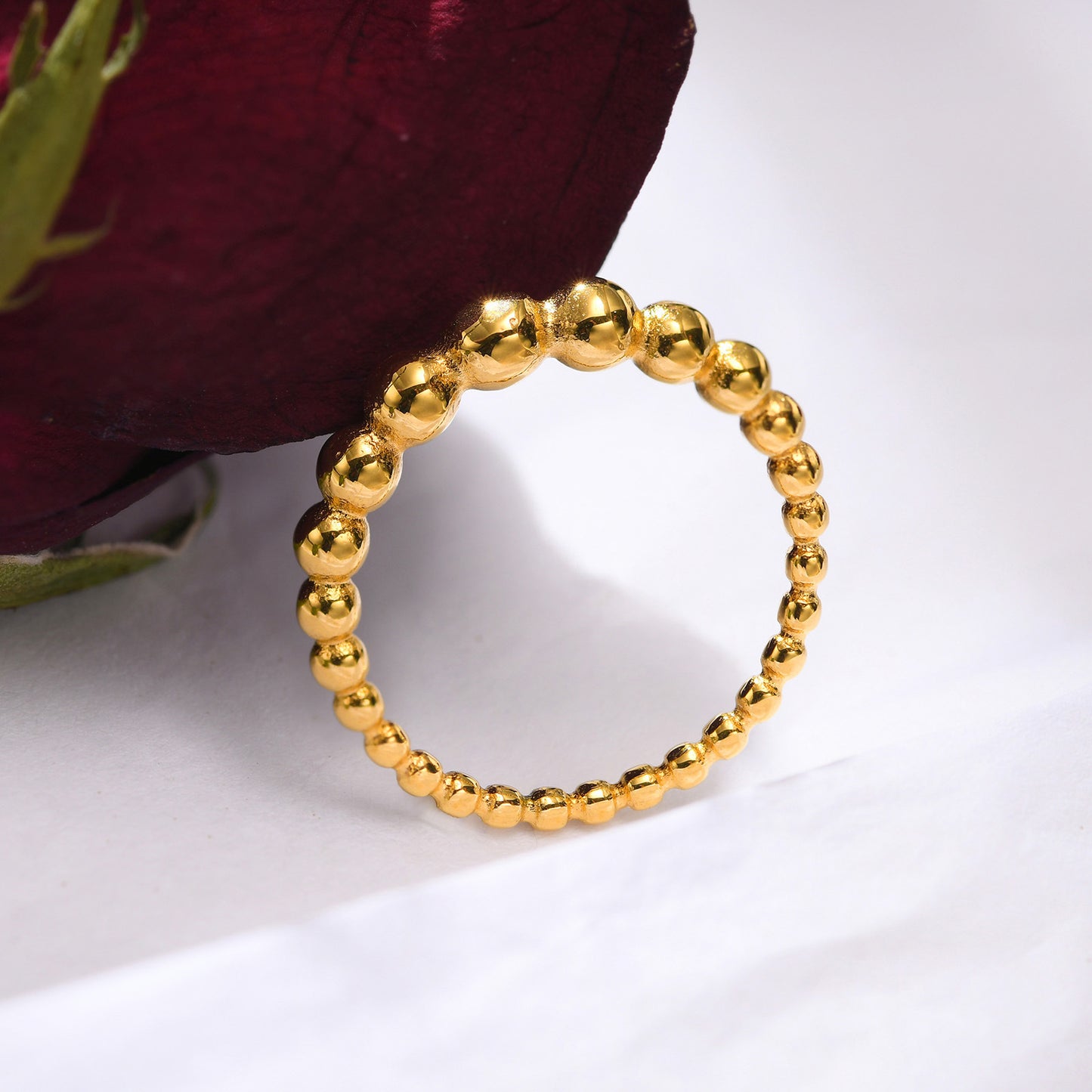 Rings Stainless Steel Round Beads Ring Gold Ladies Jewelry