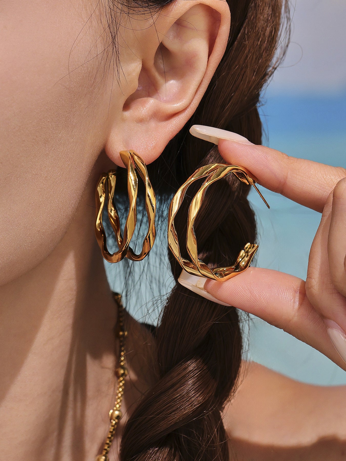 Planderful Women Twisted Ring Earrings Stainless Jewelry