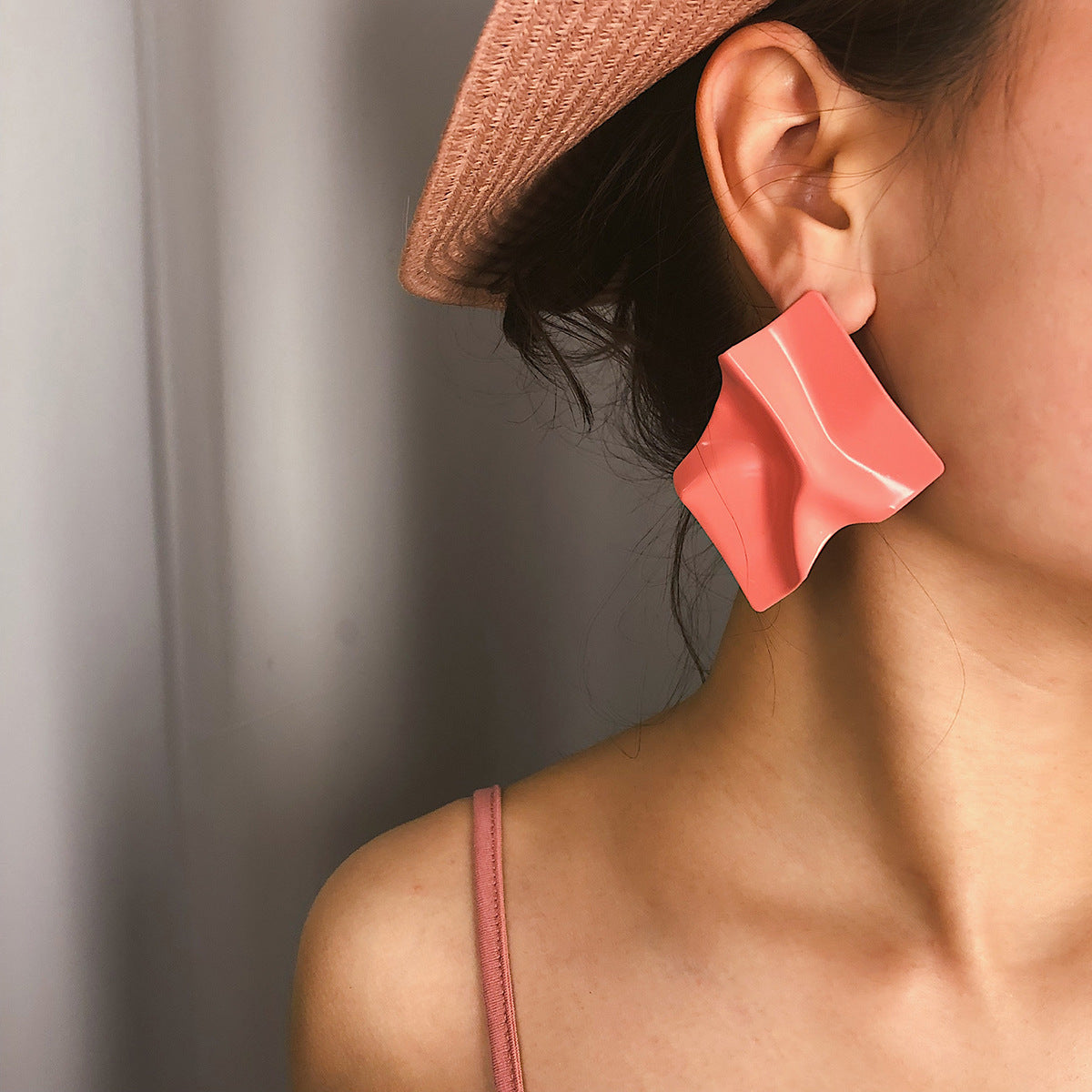 Planderful Vienna Verve Water Ripple Pleated Metal Stud Earrings For Modern Women