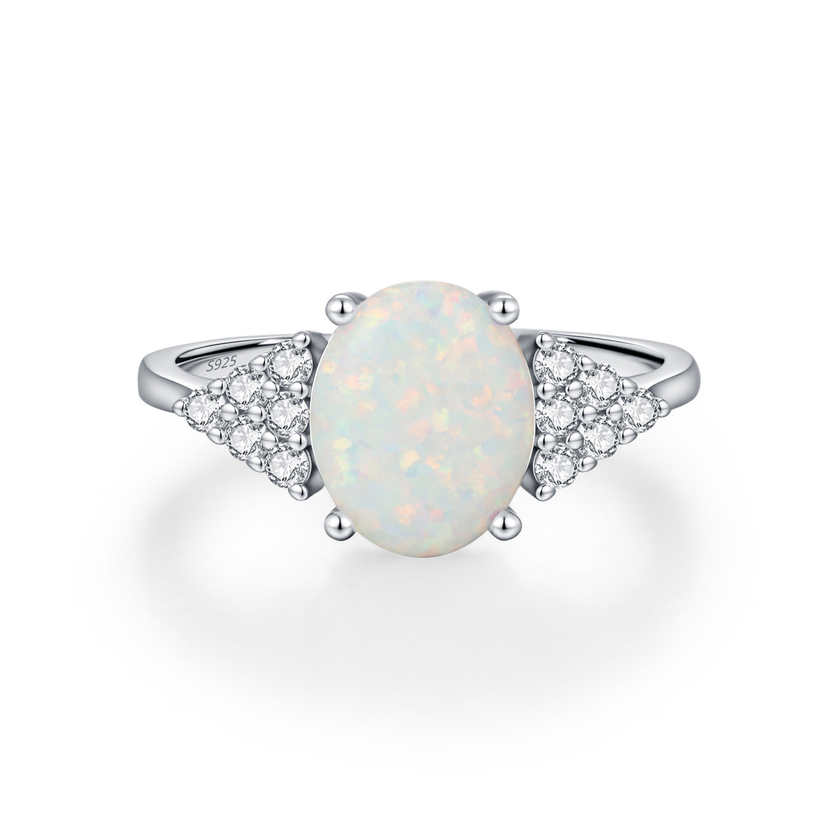 925 Sterling Silver Opal Oval Ring