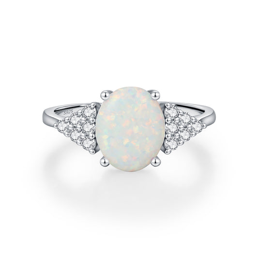 925 Sterling Silver Opal Oval Ring