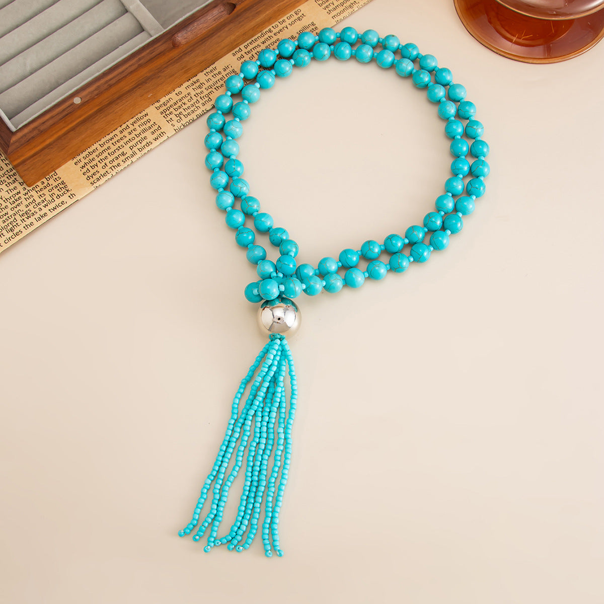 Acrylic Beaded Rice Bead Necklace Exaggerated Large Round Bead Y-Shaped Fringed