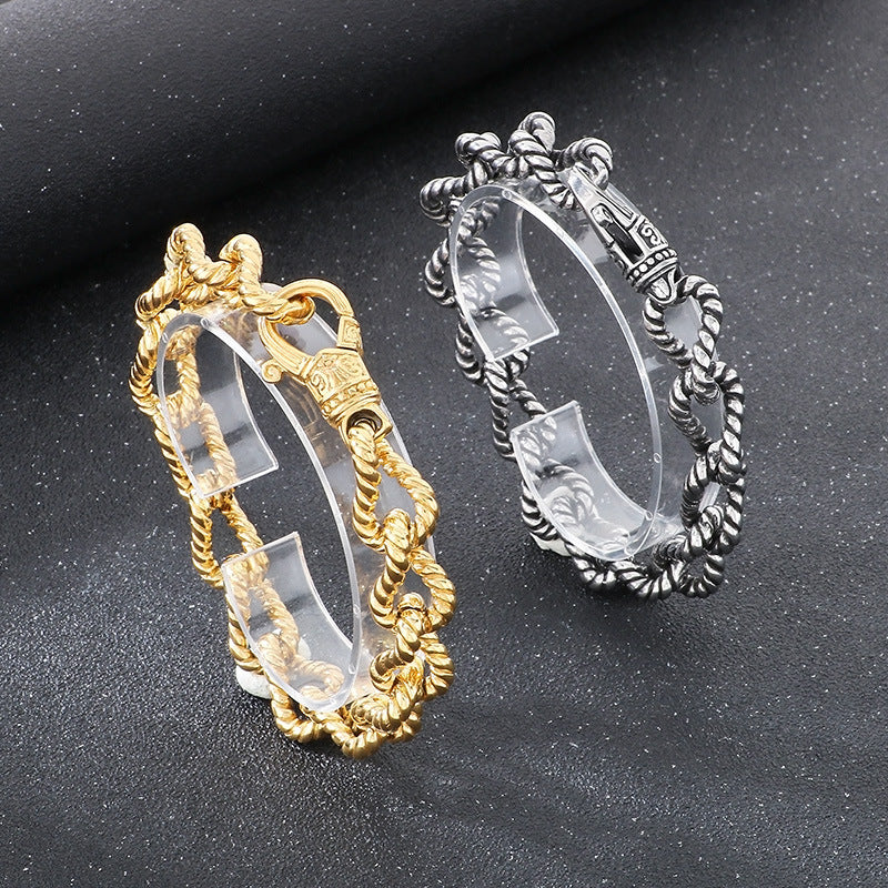 Planderful Mens Titanium Twist Chain Bracelet Retro Punk