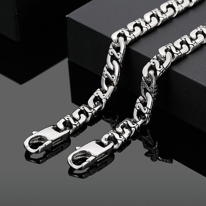 Stylish Titanium Steel Chain Jewelry Set for Men - European and American Hip-hop Inspired Couple Necklace and Bracelet