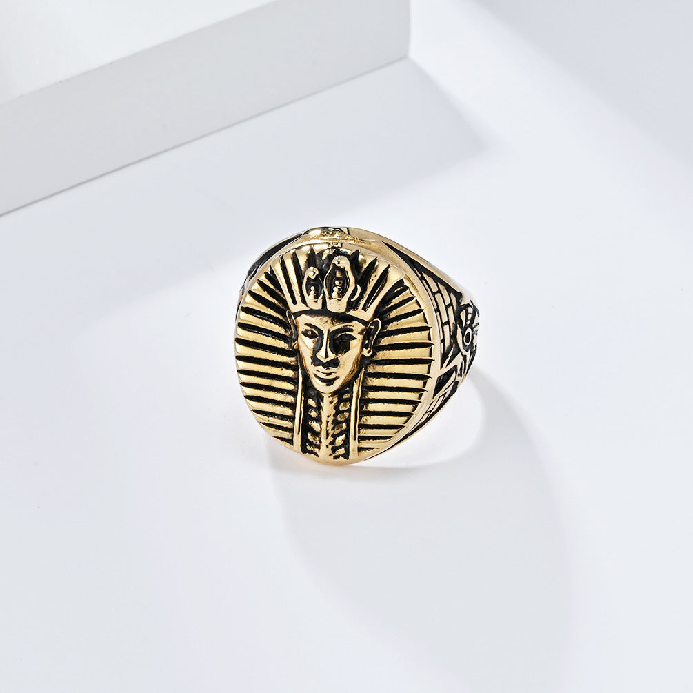 Vintage Egyptian Pharaoh Stainless Steel Ring for Men