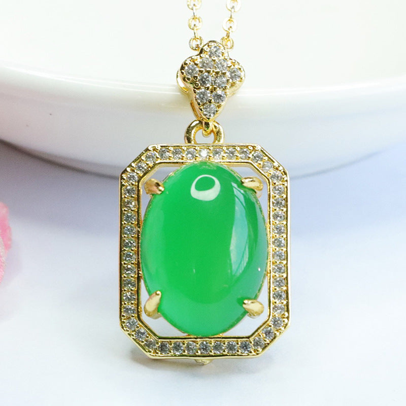 Pigeon Egg Green Chalcedony Pendant Zircon Geometric Necklace