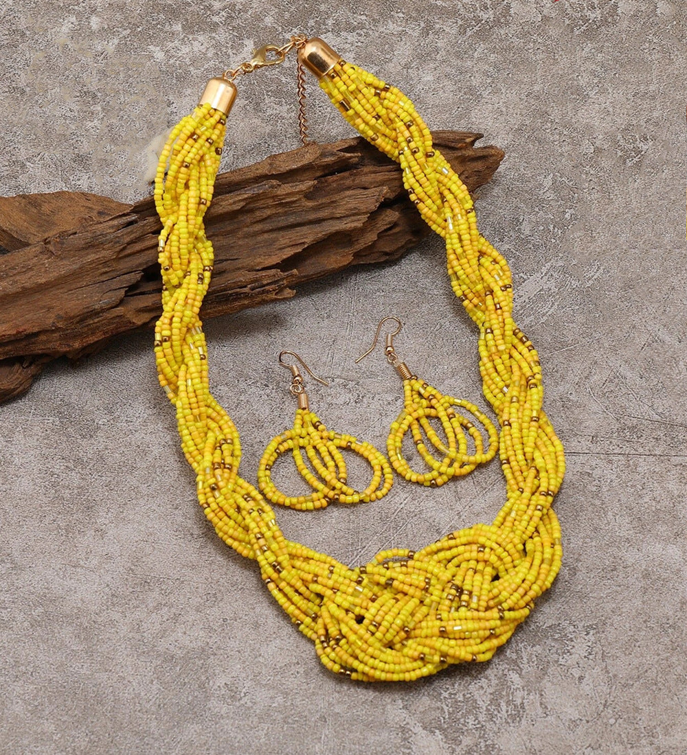 Chinese Knot & Rice Bead Necklace Set - Planderful Collection - Savanna Rhythms