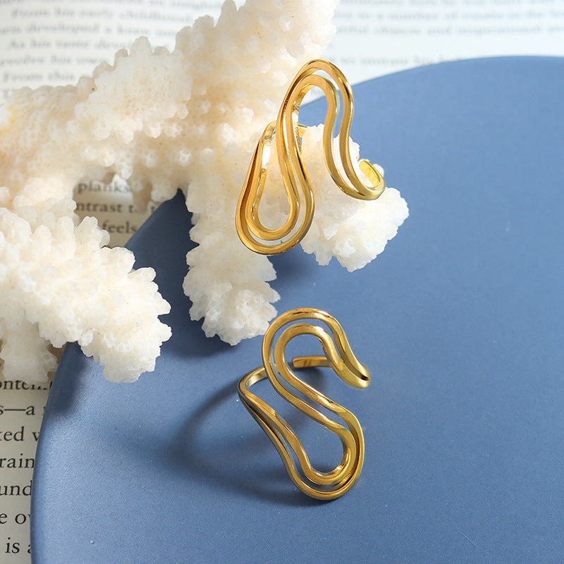 Golden S-Shaped Handcrafted Ring in European and American Style for Women