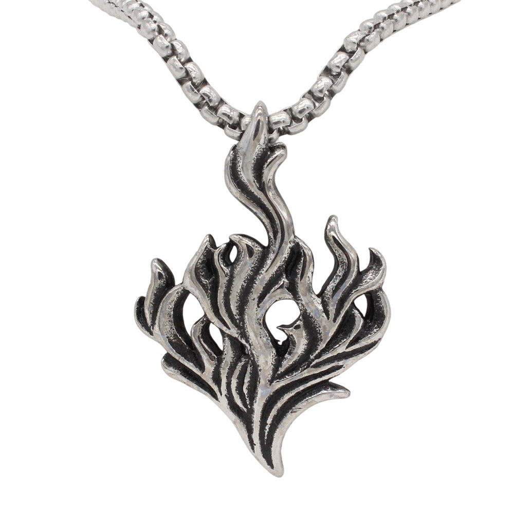 Planderful Jewelry Mens Titanium Pendant Vintage Flame