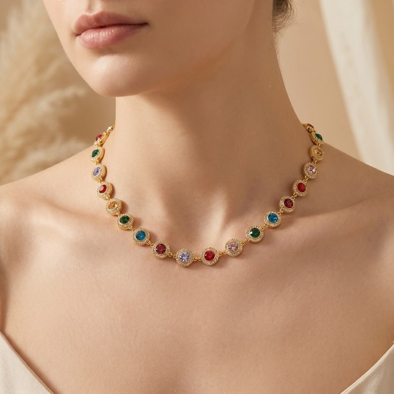 Light Color Zircon Ball Necklace, Court Style, Collarbone Chain, Stainless
