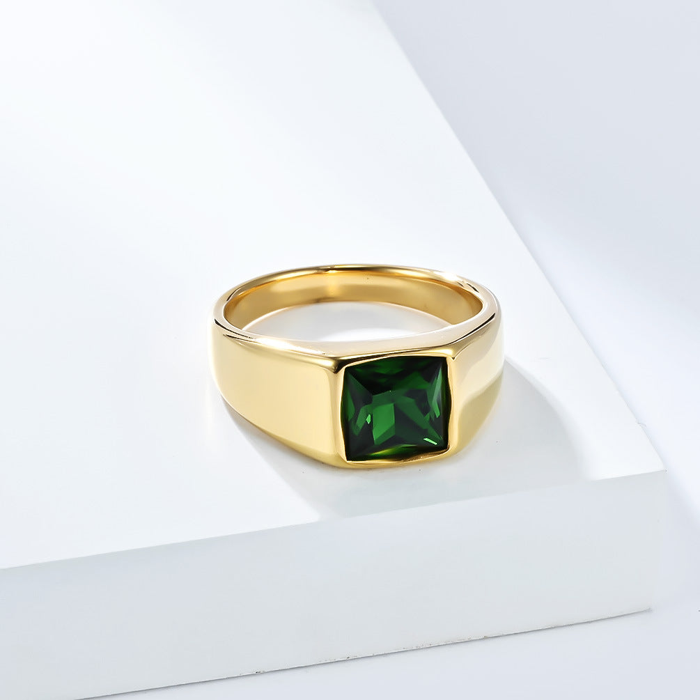 Planderful Mens Titanium Ring With Diamond Cut Glass Gem Durable Fashion Jewelry For Men Edition