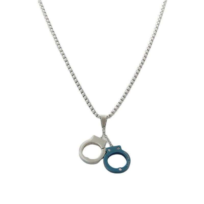 Personalized Retro Titanium Steel Handcuffs Pendant Necklace for Men - Trendy Multi-Color Design