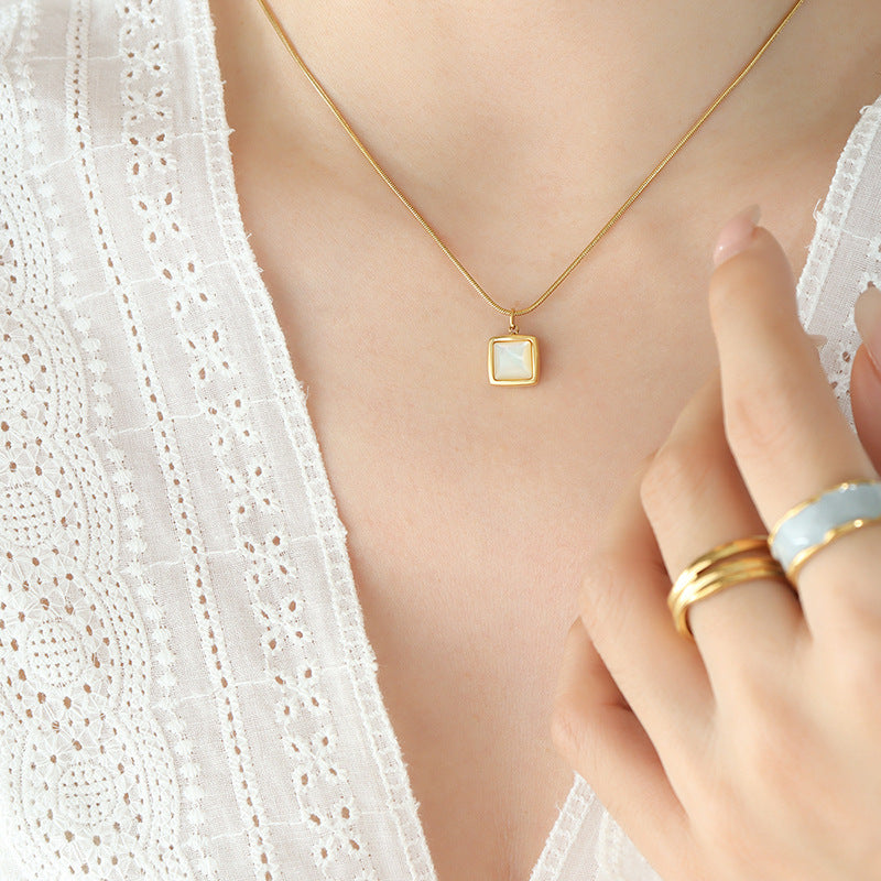 Elegant White Seashell Pendant Necklace with 18K Gold Plating and Snake Chain