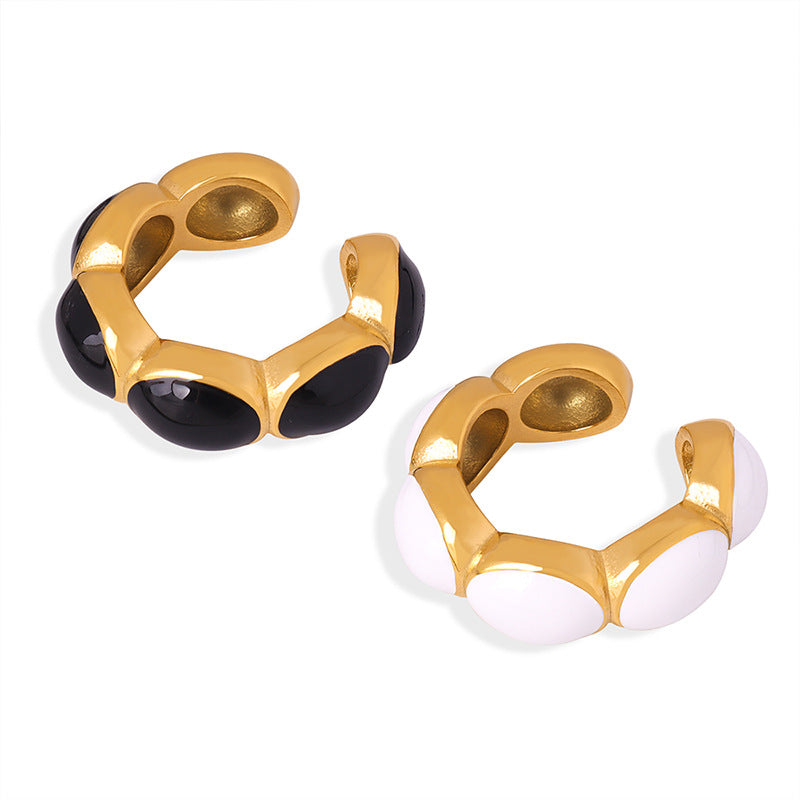 Golden Enamel Geometric Clip Earrings for Women