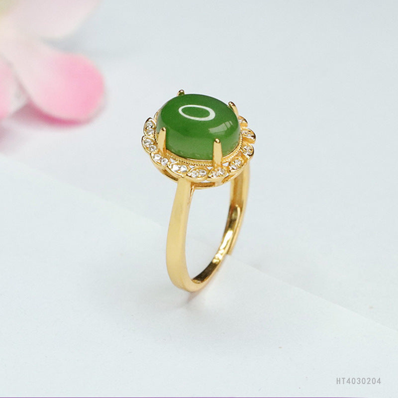 925 Sterling Silver Hetian Jasper Leaf Ring