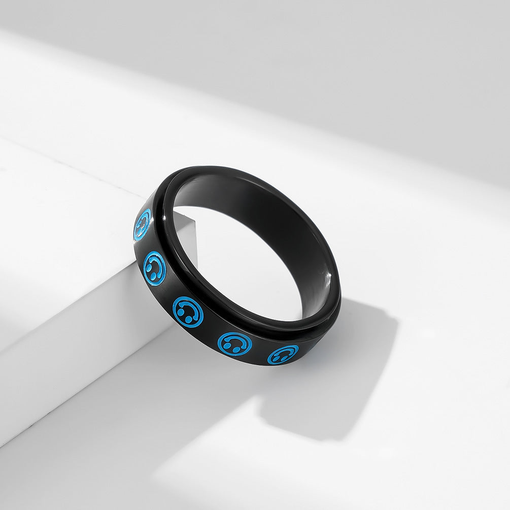 INS Japan and South Korea Smiley Face Rotatable Ring for Men