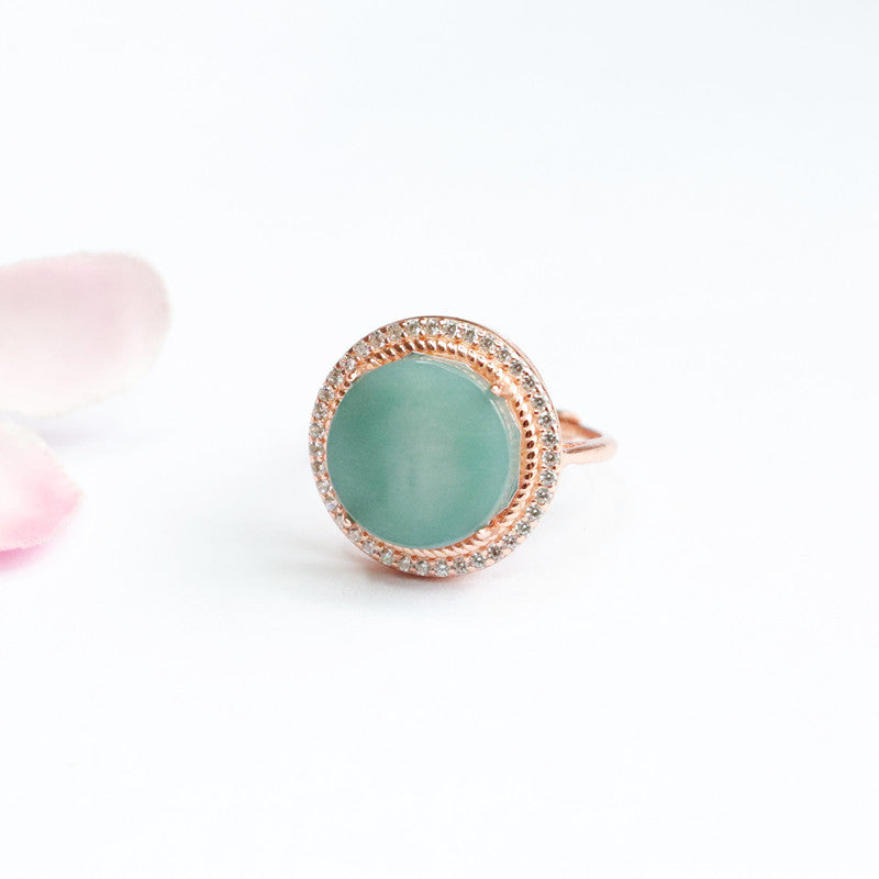 Ice Blue Green Round Jade Sterling Silver Ring