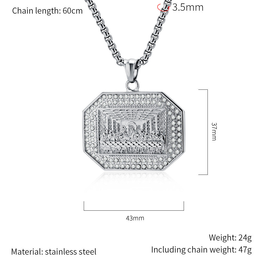 Zircon Last Supper Necklace Stainless Steel Unisex Hip Hop Statement Pendant Planderful Everyday Genie