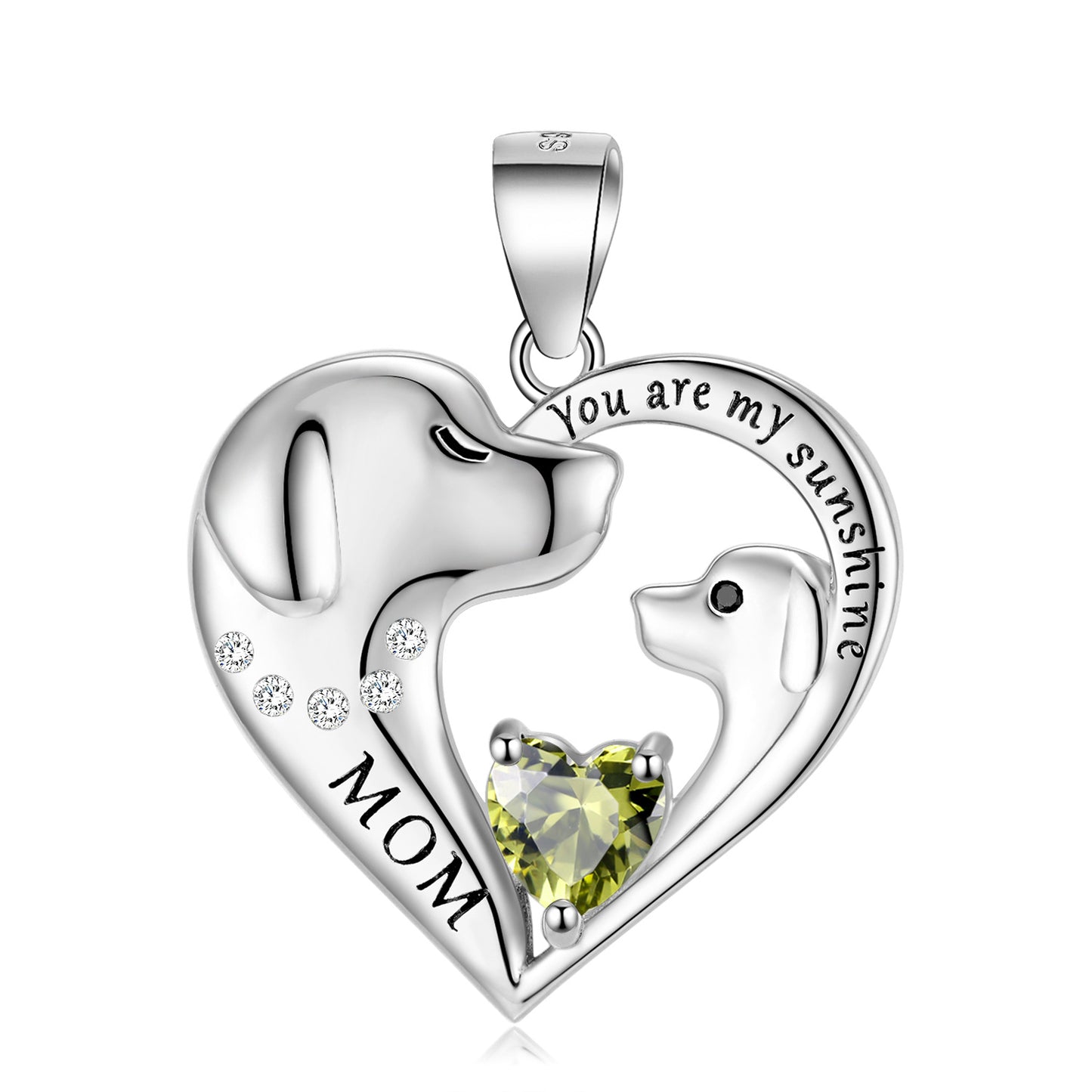 Cute Dog Zircon Heart Shape Pendant Silver Necklace