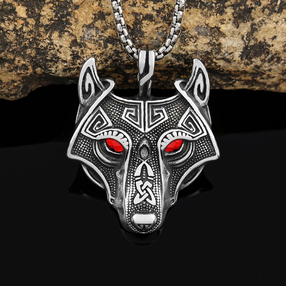 Foreign Trade Explosion Eye Stainless Steel Necklace Celtic Viking Wolf Head Pendant Jewelry for Men