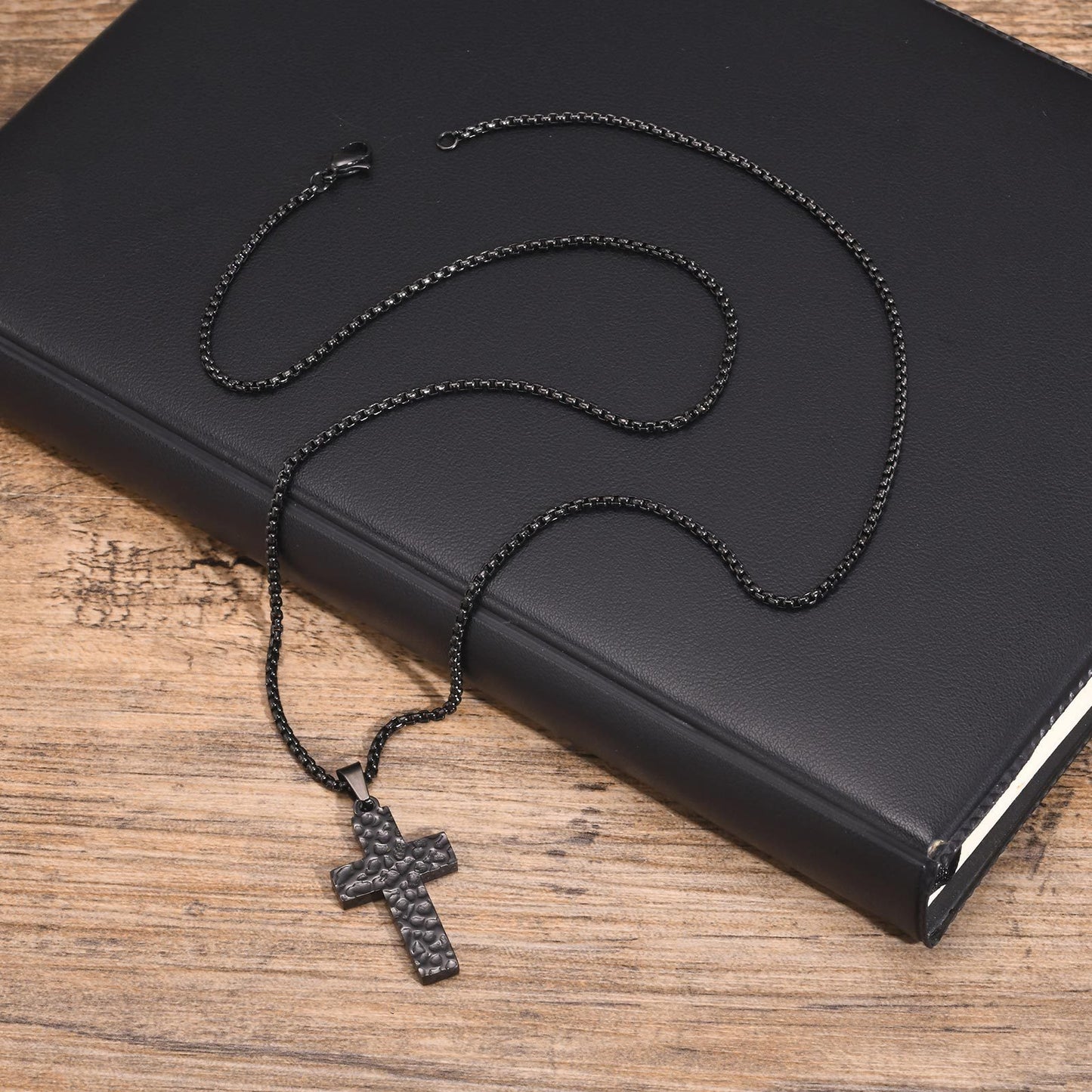 Stainless Steel Hammer Cross Pendant Gold Black Necklace Men