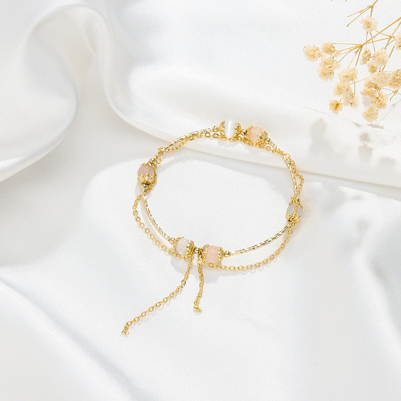 Multi-Layer Sterling Silver Crystal Bracelet with Cat's Eye Powder Gems