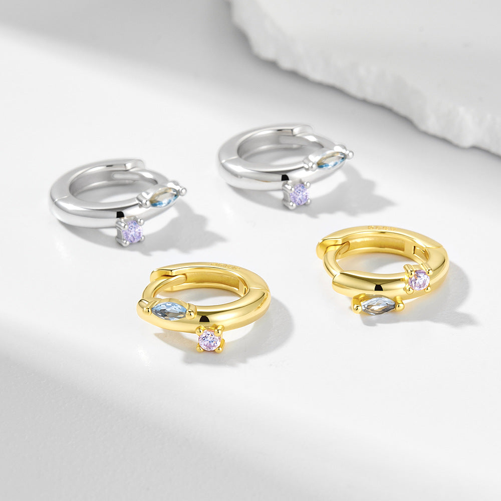 S925 Sterling Silver Minimalist Glossy Zircon Earrings Ear Buckles French Color