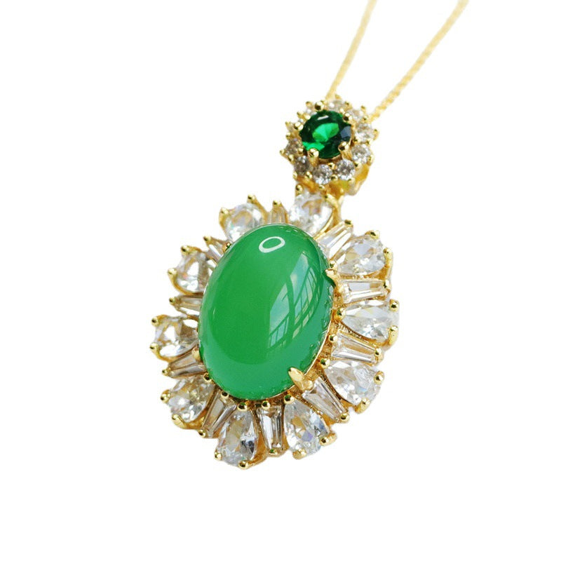 Rich Zircon Necklace with Natural Green Chalcedony Pendant