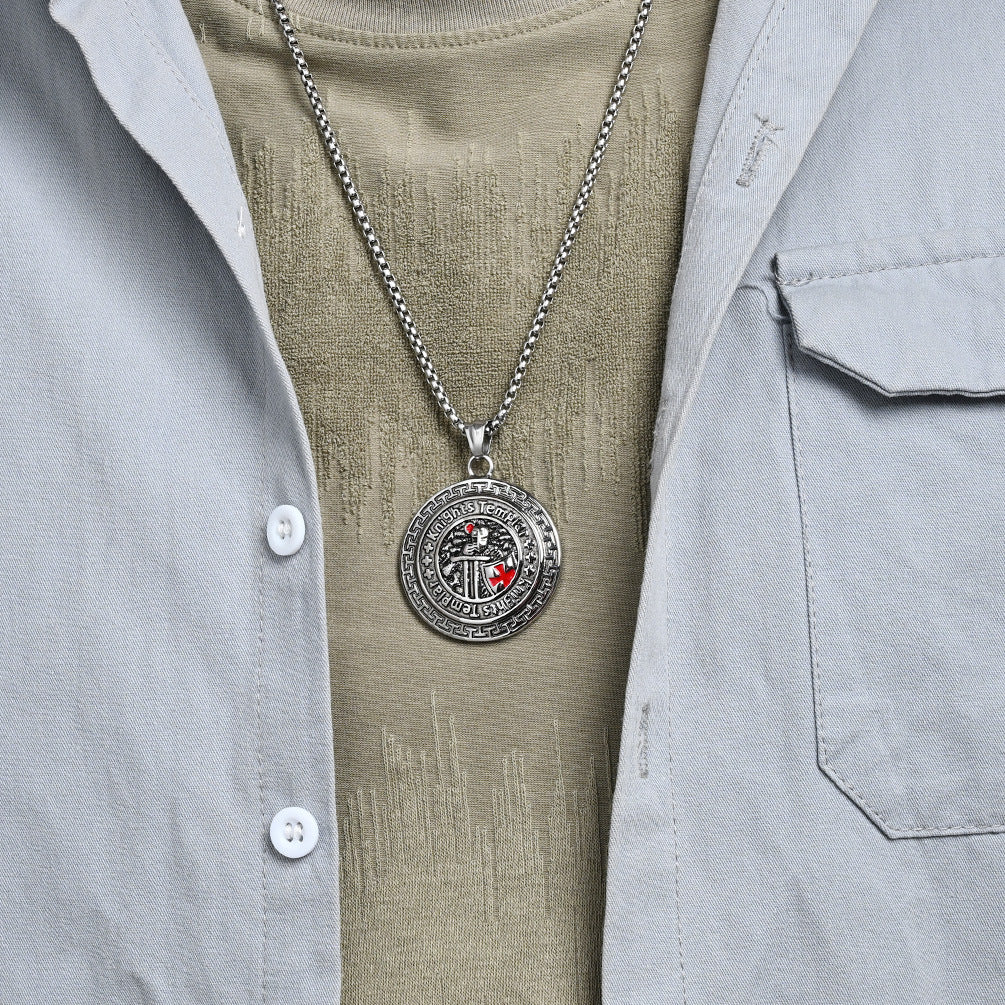 Planderful Knights Templar Shield Necklace For Men Durable Titanium Steel Pendant Vintage Punk Jewelry