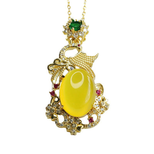 Yellow Phoenix Zircon Pendant Necklace with Chalcedony Egg