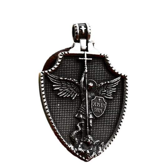 Stainless Steel Cross Shield – Mythological Angel Titanium Steel Pendant Necklace